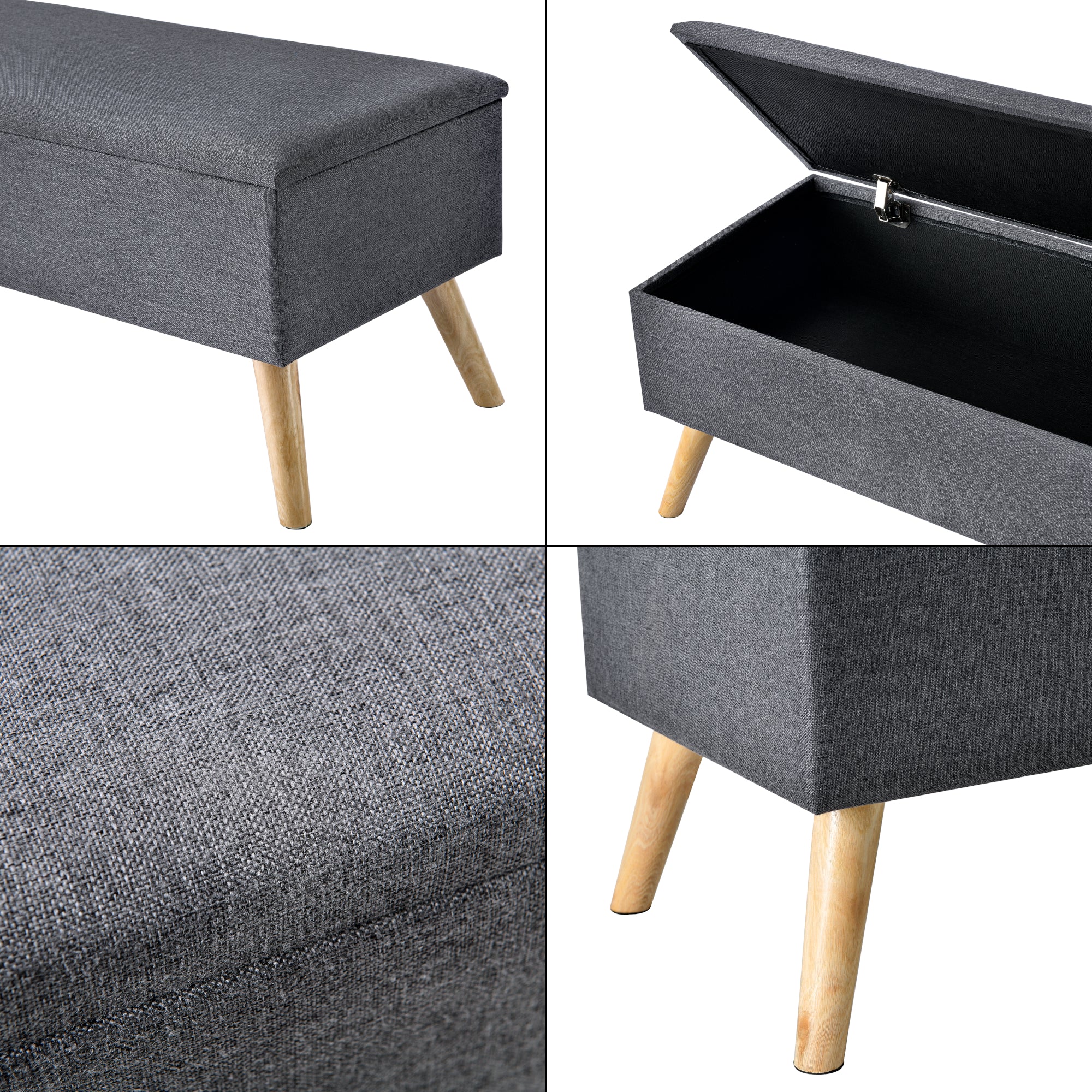 Panca Contenitore Salford Cassapanca Fondoletto 79 x 39,5 x 39,5 cm Grigio Scuro [en.casa]