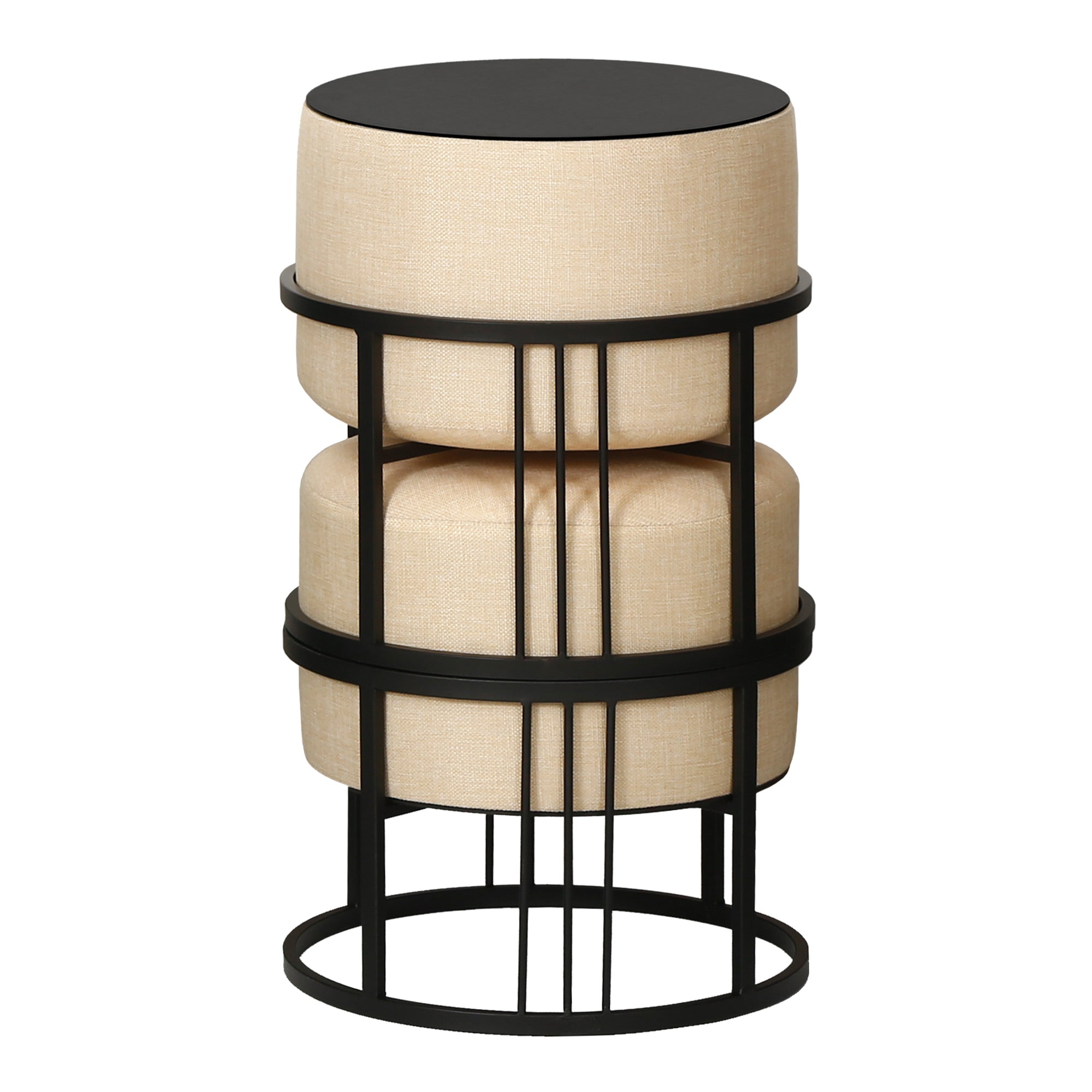 Set di 2 pouf impilabili design moderno e senza tempo multifunzionali rotondi beige 03_0009693