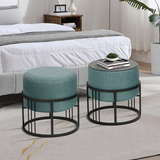 Set 2 Pouf TAS Reversibili Impilabili Seduta Imbottita e Piano Rigido Circolare 38xØ38 cm Verde [en.casa]