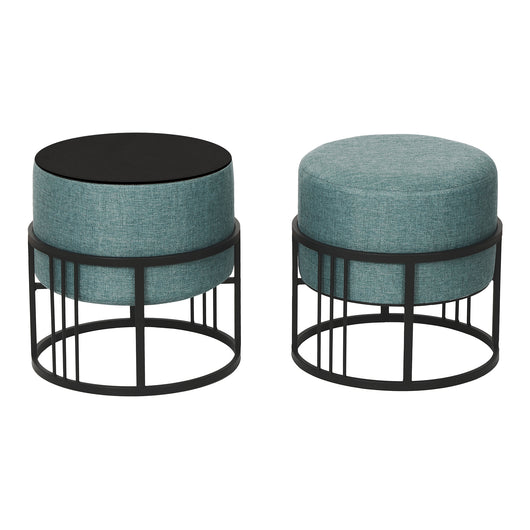 Set 2 Pouf TAS Reversibili Impilabili Seduta Imbottita e Piano Rigido Circolare 38xØ38 cm Verde [en.casa]