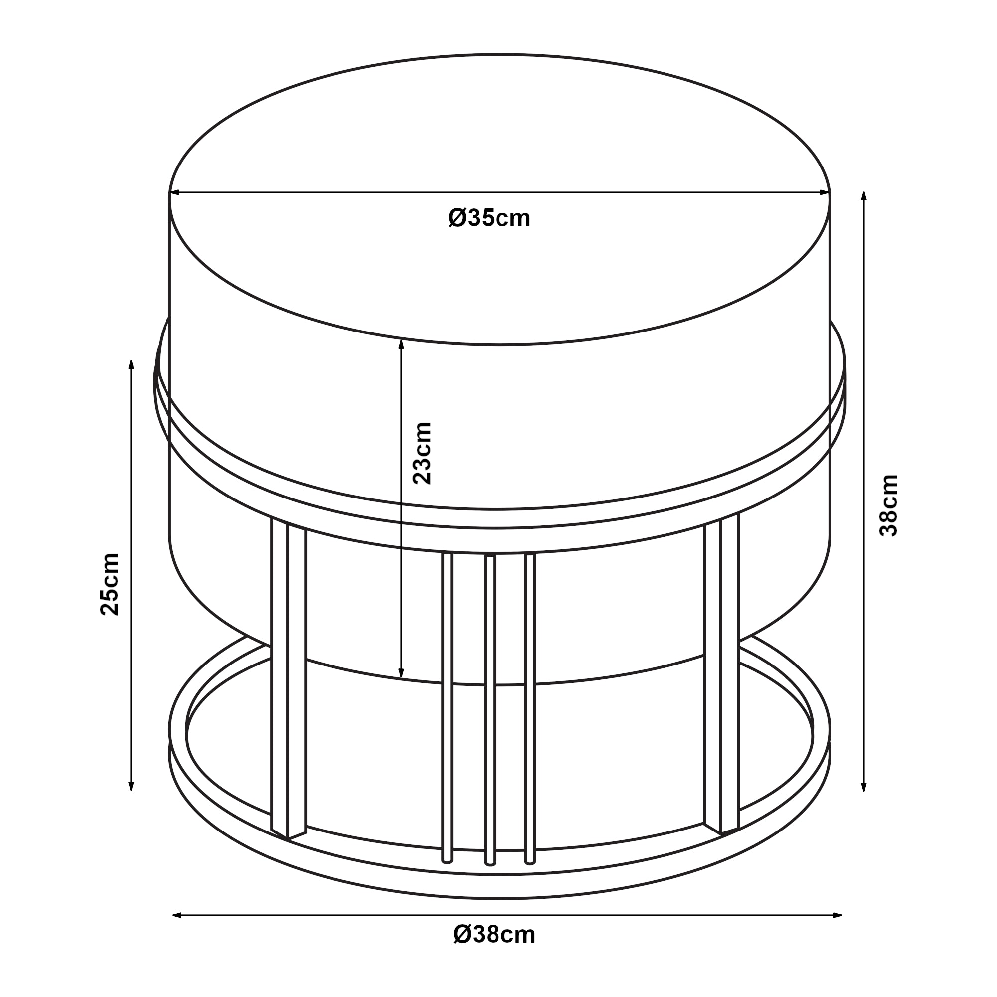 Set 2 Pouf TAS Reversibili Impilabili Seduta Imbottita e Piano Rigido Circolare 38xØ38 cm Grigio Chiaro [en.casa]