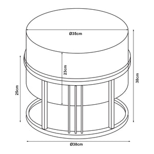 Set 2 Pouf TAS Reversibili Impilabili Seduta Imbottita e Piano Rigido Circolare 38xØ38 cm Grigio Chiaro [en.casa]