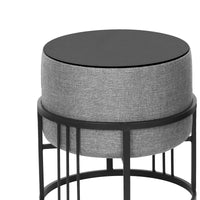 Set 2 Pouf TAS Reversibili Impilabili Seduta Imbottita e Piano Rigido Circolare 38xØ38 cm Grigio Chiaro [en.casa]