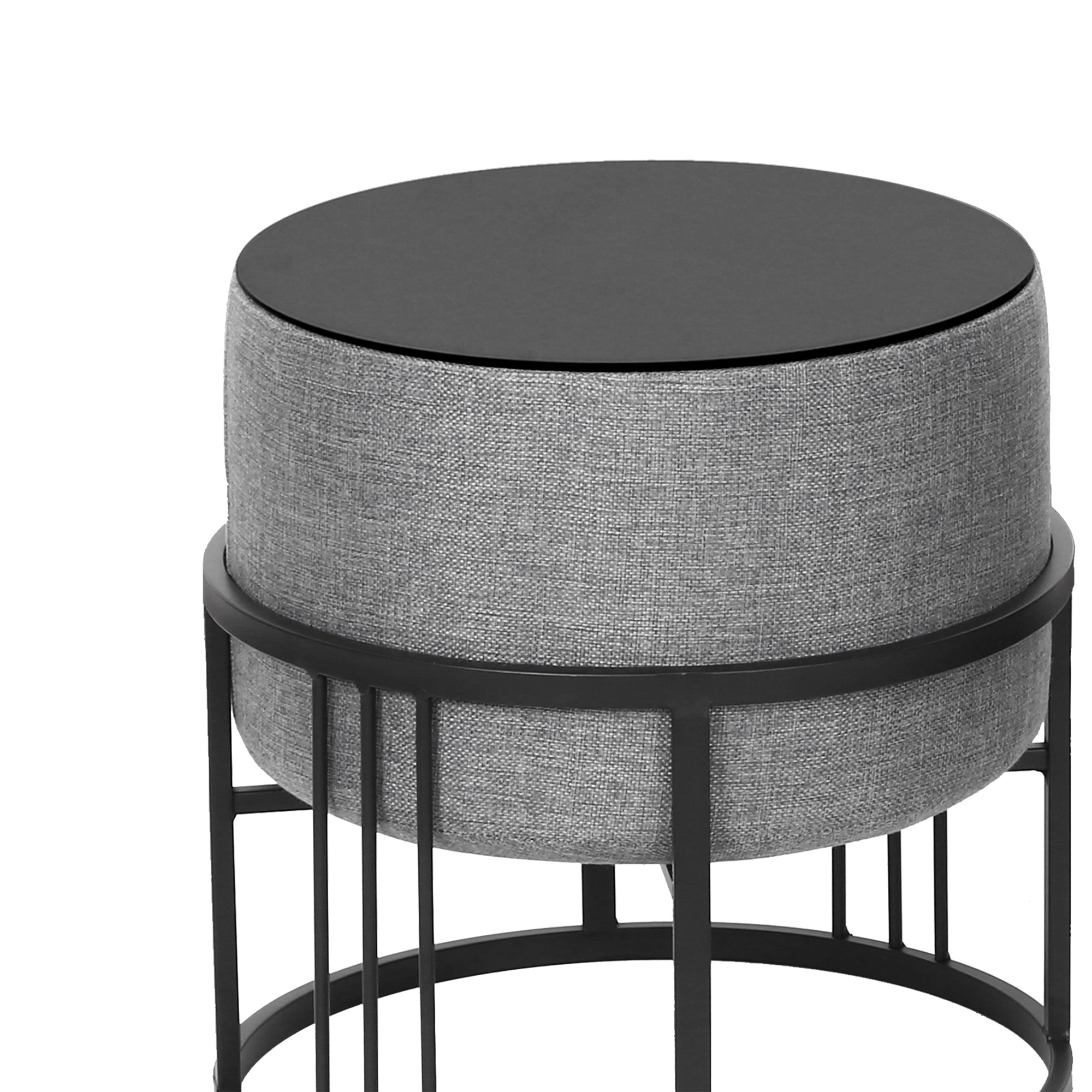 Set 2 Pouf TAS Reversibili Impilabili Seduta Imbottita e Piano Rigido Circolare 38xØ38 cm Grigio Chiaro [en.casa]