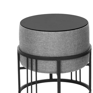 Set 2 Pouf TAS Reversibili Impilabili Seduta Imbottita e Piano Rigido Circolare 38xØ38 cm Grigio Chiaro [en.casa]