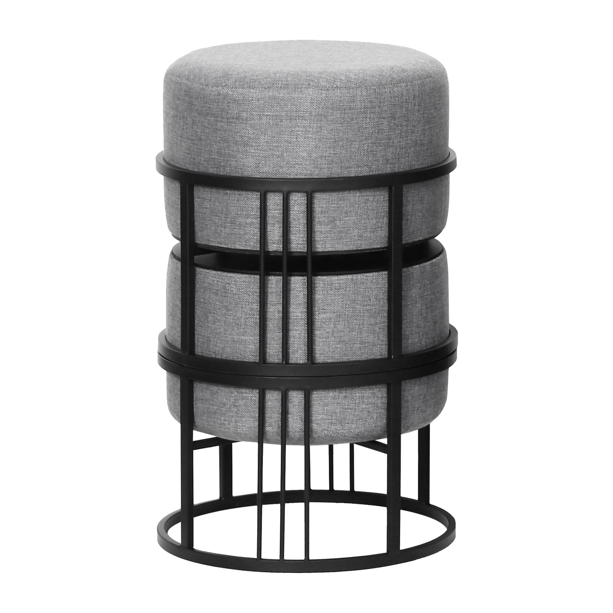 Set 2 Pouf TAS Reversibili Impilabili Seduta Imbottita e Piano Rigido Circolare 38xØ38 cm Grigio Chiaro [en.casa]