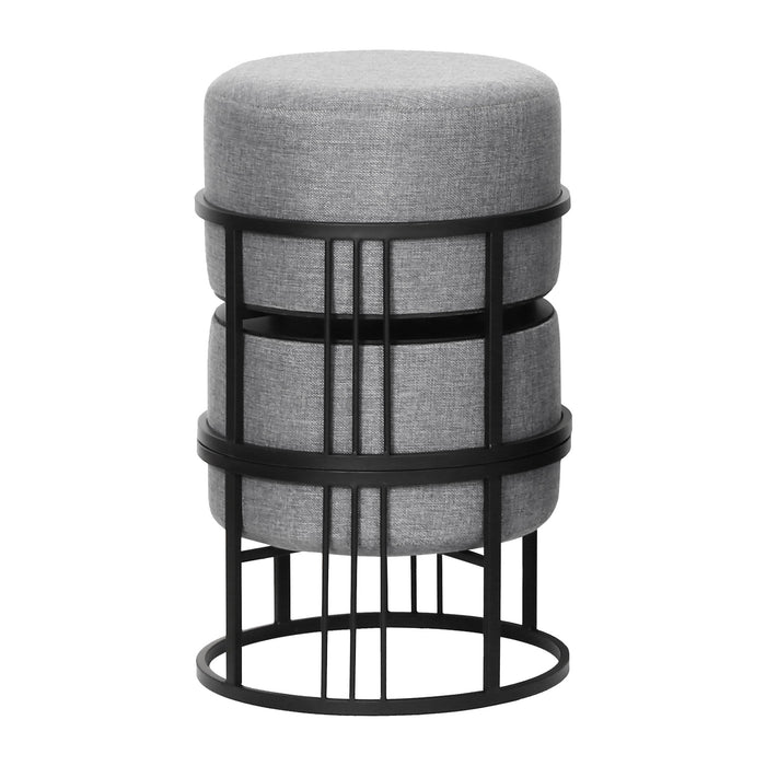 Set 2 Pouf TAS Reversibili Impilabili Seduta Imbottita e Piano Rigido Circolare 38xØ38 cm Grigio Chiaro [en.casa]