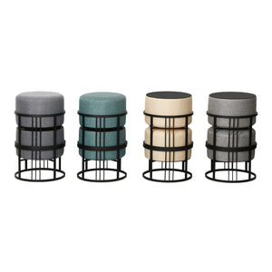 Set 2 Pouf TAS Reversibili Impilabili Seduta Imbottita e Piano Rigido Circolare 38xØ38 cm Grigio Chiaro [en.casa]