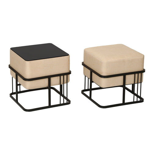 Set 2 Pouf TAS Reversibili Impilabili Seduta Imbottita e Piano Rigido Rettangolare 38x38x38 cm Beige [en.casa]