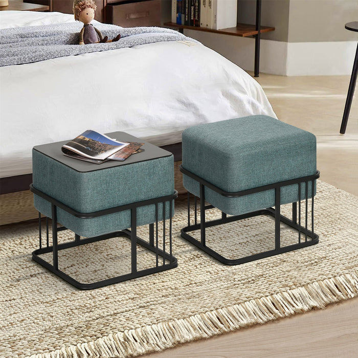 Set 2 Pouf TAS Reversibili Impilabili Seduta Imbottita e Piano Rigido Rettangolare 38x38x38 cm Verde [en.casa]