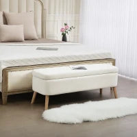 Panca contenitore, con capacità di 65 L, Rivestimento in pile, 120x42x45 cm, Bianco crema