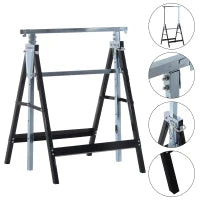 Set 2 Cavalletti da Lavoro Pieghevoli Portata 200 kg, Altezza Regolabili 80-130 cm, Cavalletti Telescopici Salvaspazio in Acciaio per Fai da Te, Garage e Giardino, Nero