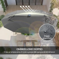 Ombrellone doppio con Base a crocee Luci Solari, 295x150x219cm, Grigio