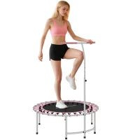 Trampolino Fitness Ø102 cm con Manico Regolabile su 5 Livelli e Telaio in Acciaio, Rosa