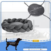 Letto per Cani e Gatti da Interni Imbottito e Lavabile con Cuscino Separato, Ø55x14cm, Grigio