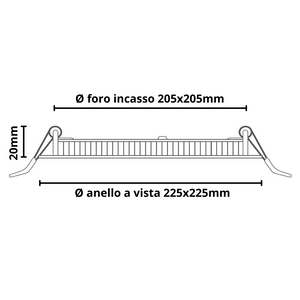 Pannello led incasso 20.5cm 18watt slim quadro soffitto alimentatore incluso temperatura 6000k 