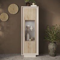 Vetrina a 1 Anta Linea SKY L 67 Cm x H 197 Cm x P 40 Cm, realizzata in legno 100% MADE IN ITALY, design moderno per cucina, sala da pranzo, soggiorno colore Cashmere/Cadiz