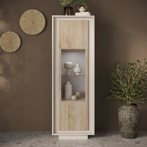 Vetrina a 1 Anta Linea SKY L 67 Cm x H 197 Cm x P 40 Cm, realizzata in legno 100% MADE IN ITALY, design moderno per cucina, sala da pranzo, soggiorno colore Cashmere/Cadiz