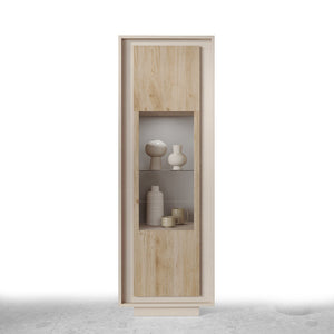 Vetrina a 1 Anta Linea SKY L 67 Cm x H 197 Cm x P 40 Cm, realizzata in legno 100% MADE IN ITALY, design moderno per cucina, sala da pranzo, soggiorno colore Cashmere/Cadiz