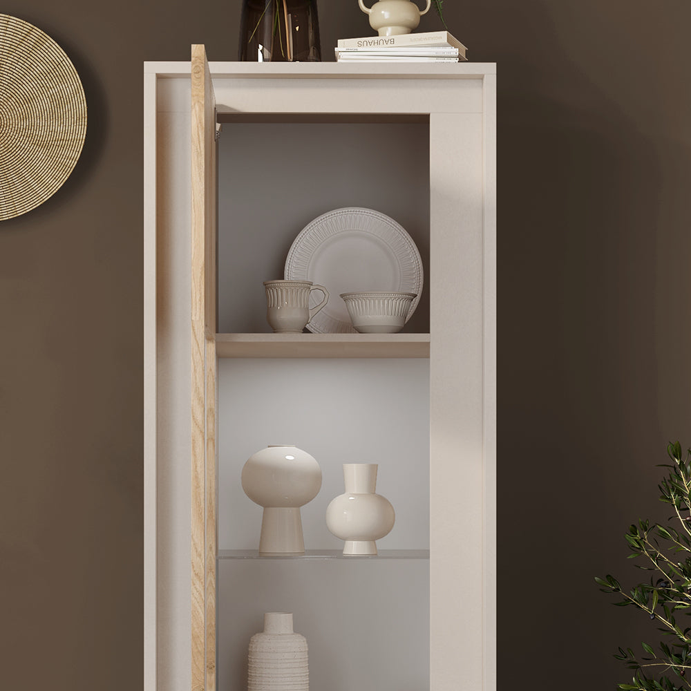 Vetrina a 1 Anta Linea SKY L 67 Cm x H 197 Cm x P 40 Cm, realizzata in legno 100% MADE IN ITALY, design moderno per cucina, sala da pranzo, soggiorno colore Cashmere/Cadiz