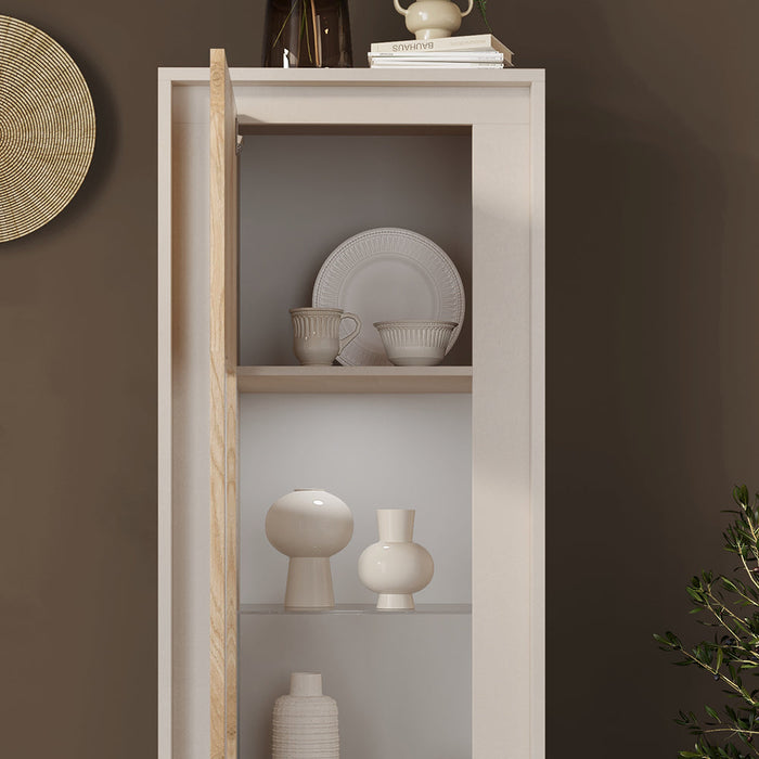 Vetrina a 1 Anta Linea SKY L 67 Cm x H 197 Cm x P 40 Cm, realizzata in legno 100% MADE IN ITALY, design moderno per cucina, sala da pranzo, soggiorno colore Cashmere/Cadiz
