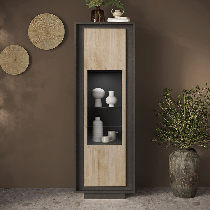 Vetrina a 1 Anta Linea SKY L 67 Cm x H 197 Cm x P 40 Cm, realizzata in legno 100% MADE IN ITALY, design moderno per cucina, sala da pranzo, soggiorno colore Lava/Cadiz