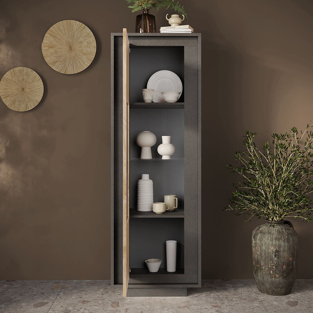 Vetrina a 1 Anta Linea SKY L 67 Cm x H 197 Cm x P 40 Cm, realizzata in legno 100% MADE IN ITALY, design moderno per cucina, sala da pranzo, soggiorno colore Lava/Cadiz