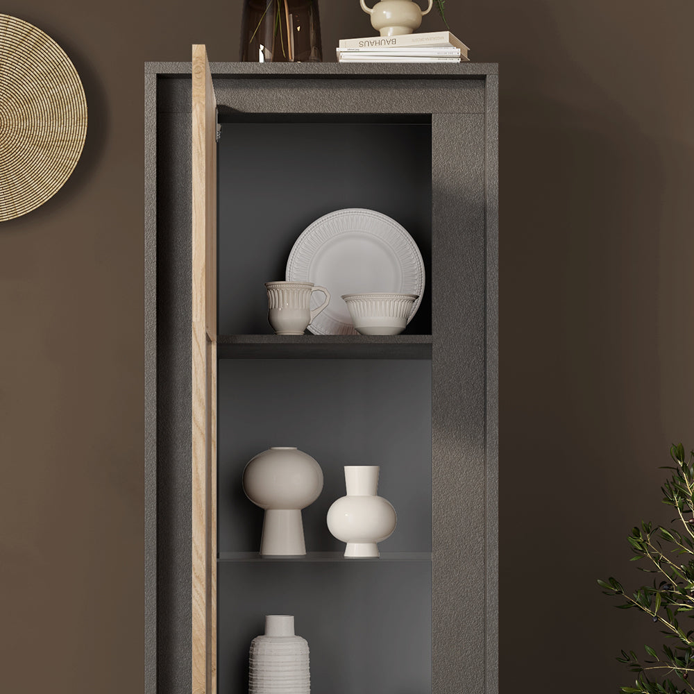 Vetrina a 1 Anta Linea SKY L 67 Cm x H 197 Cm x P 40 Cm, realizzata in legno 100% MADE IN ITALY, design moderno per cucina, sala da pranzo, soggiorno colore Lava/Cadiz