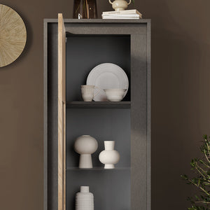 Vetrina a 1 Anta Linea SKY L 67 Cm x H 197 Cm x P 40 Cm, realizzata in legno 100% MADE IN ITALY, design moderno per cucina, sala da pranzo, soggiorno colore Lava/Cadiz