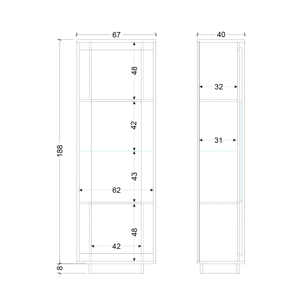 Vetrina a 1 Anta Linea SKY L 67 Cm x H 197 Cm x P 40 Cm, realizzata in legno 100% MADE IN ITALY, design moderno per cucina, sala da pranzo, soggiorno colore Lava/Cadiz