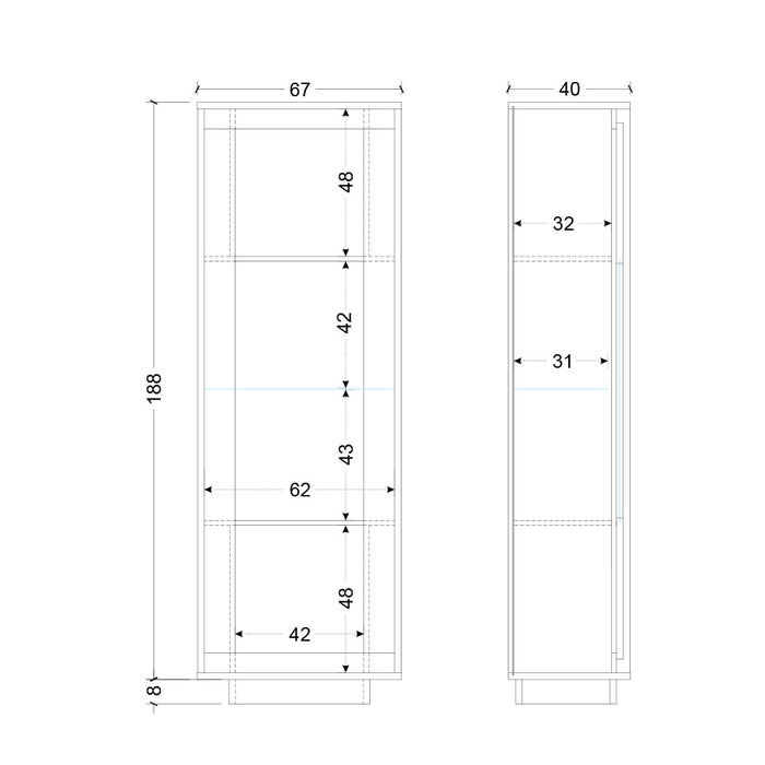 Vetrina a 1 Anta Linea SKY L 67 Cm x H 197 Cm x P 40 Cm, realizzata in legno 100% MADE IN ITALY, design moderno per cucina, sala da pranzo, soggiorno colore Lava/Cadiz