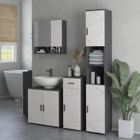 kleankin Colonna Bagno in Truciolato con 2 Ripiani Aperti e 2 Armadietti a 2 Livelli, 30x30x183 cm, Grigio