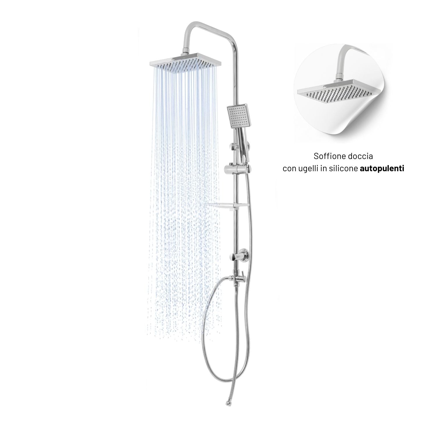 Colonna doccia attrezzata luna ottone cromato soffione e doccetta quadrati *** materiale staffe a parete abs, pezzi 1