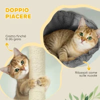 Albero per Gatti a Soffitto Alto 220-240 cm con Amaca, Casetta, Piattaforme a Fiore e Pali in Sisal, Grigio