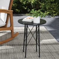 Tavolino da Giardino con Intagli a Fiori e Foglie, Tavolo da Esterno e Interno, Ø40x50 cm, Nero