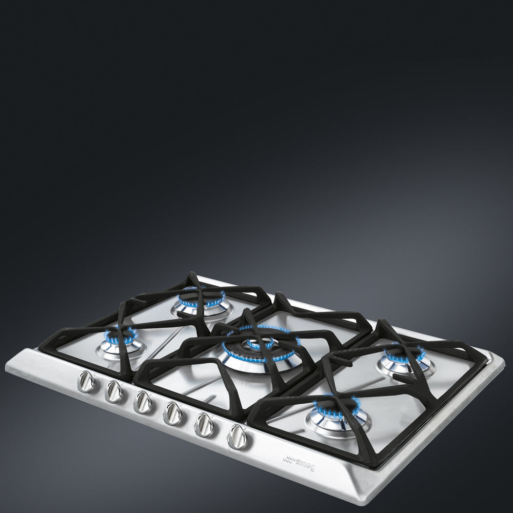 Smeg srv576gh5 piano cottura gas 70/75 cm 5 fuochi estetica contemporanea griglie in ghisa