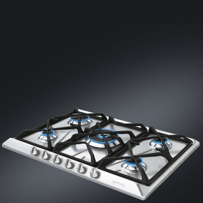 Smeg srv576gh5 piano cottura gas 70/75 cm 5 fuochi estetica contemporanea griglie in ghisa