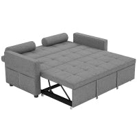 Divano convertibile 2 posti 3 in 1 divano letto con letto estraibile matrimoniale schienale regolabile 2 cuscini 151x137,5x84cm grigio