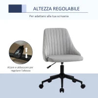 Sedia da Ufficio in Velluto Grigio con Altezza Regolabile, Sedia Ergonomica Girevole a 360° e Ruote, 50x58x77-87cm