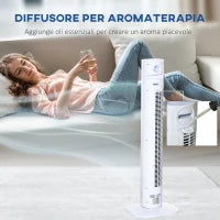 Ventilatore a Torre 45W a 3 Modalità e 3 Velocità con Timer da 12h e Diffusore, 31.5x31.5x96 cm, Bianco