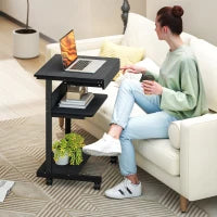 Scrivania PC con Cassetto Scorrevole, 2 Ripiani e 4 Rotelle, in Legno e Metallo, 56x51x79 cm, Nero