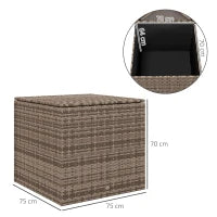 Baule da Esterno in Rattan PE e Acciaio con Fodera Interna, 75x75x70 cm, Nero e color Sabbia