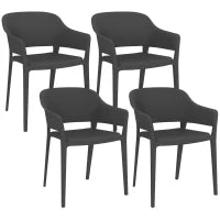 Set 4 Sedie da Giardino in Plastica Impilabili con Braccioli e Schienale Alto in PP, Nero
