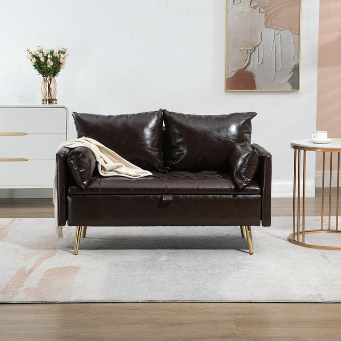 Divano Sysmä in Similpelle con Contenitore a Ribalta - Moka scuro [en.casa]