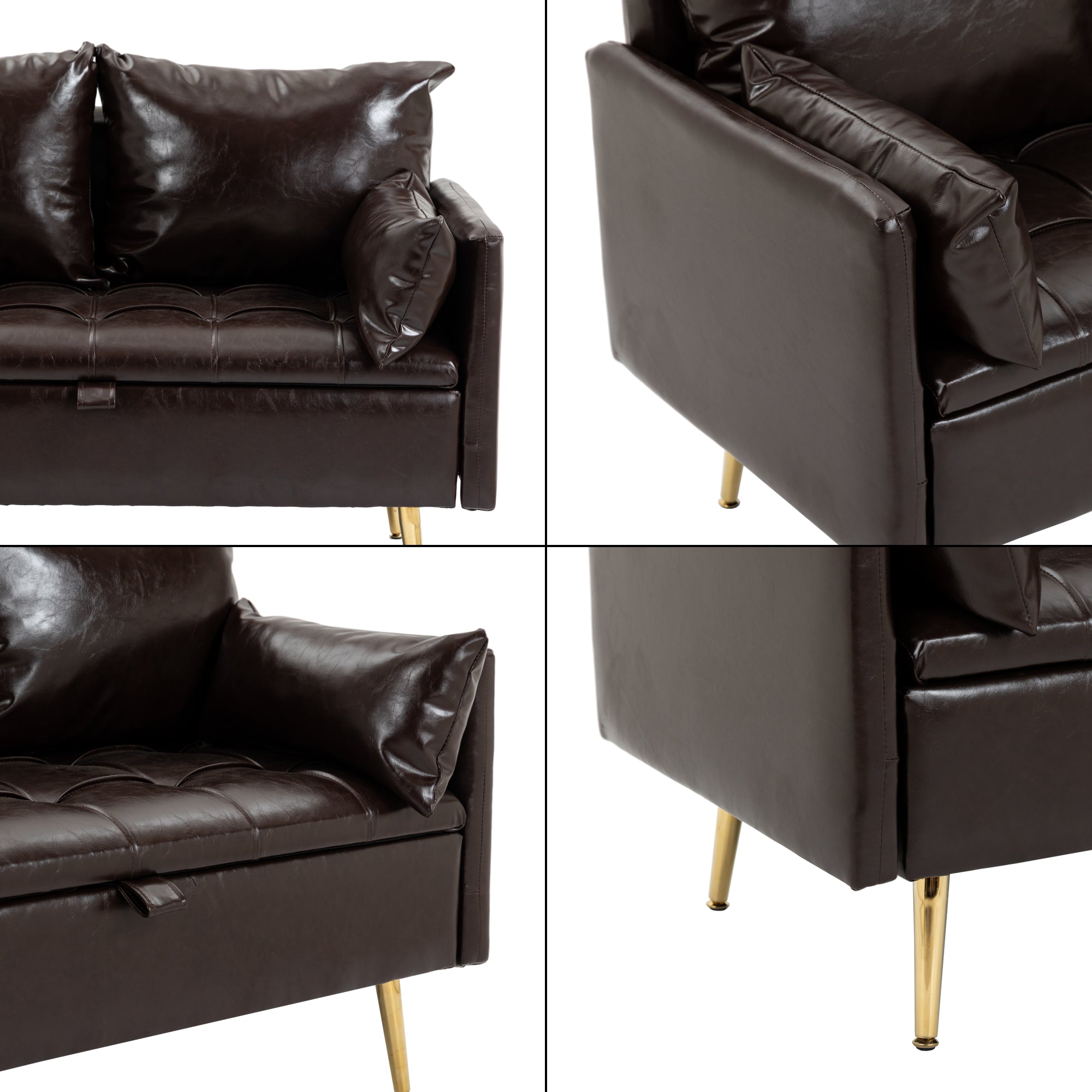 Divano Sysmä in Similpelle con Contenitore a Ribalta - Moka scuro [en.casa]