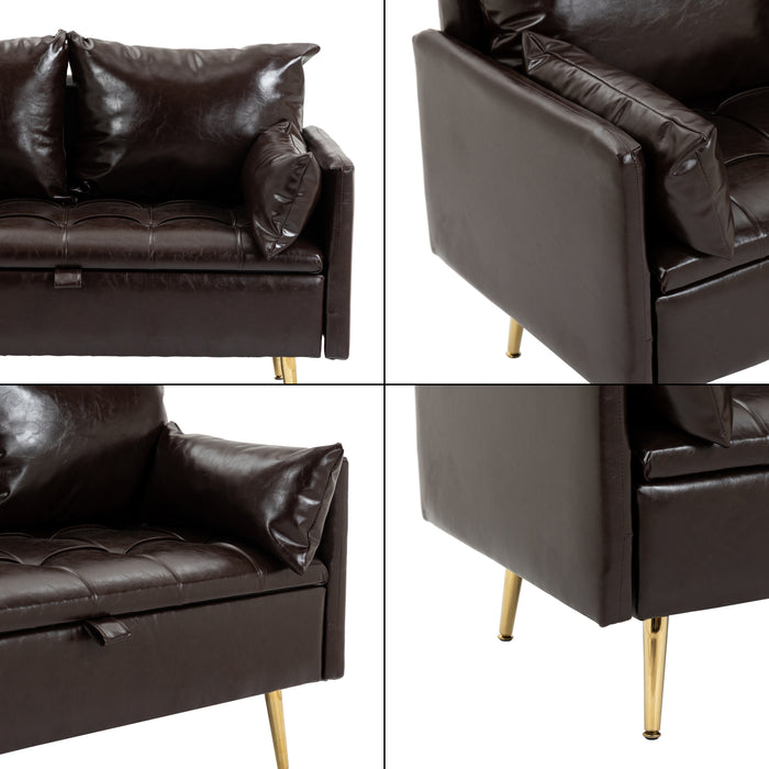 Divano Sysmä in Similpelle con Contenitore a Ribalta - Moka scuro [en.casa]