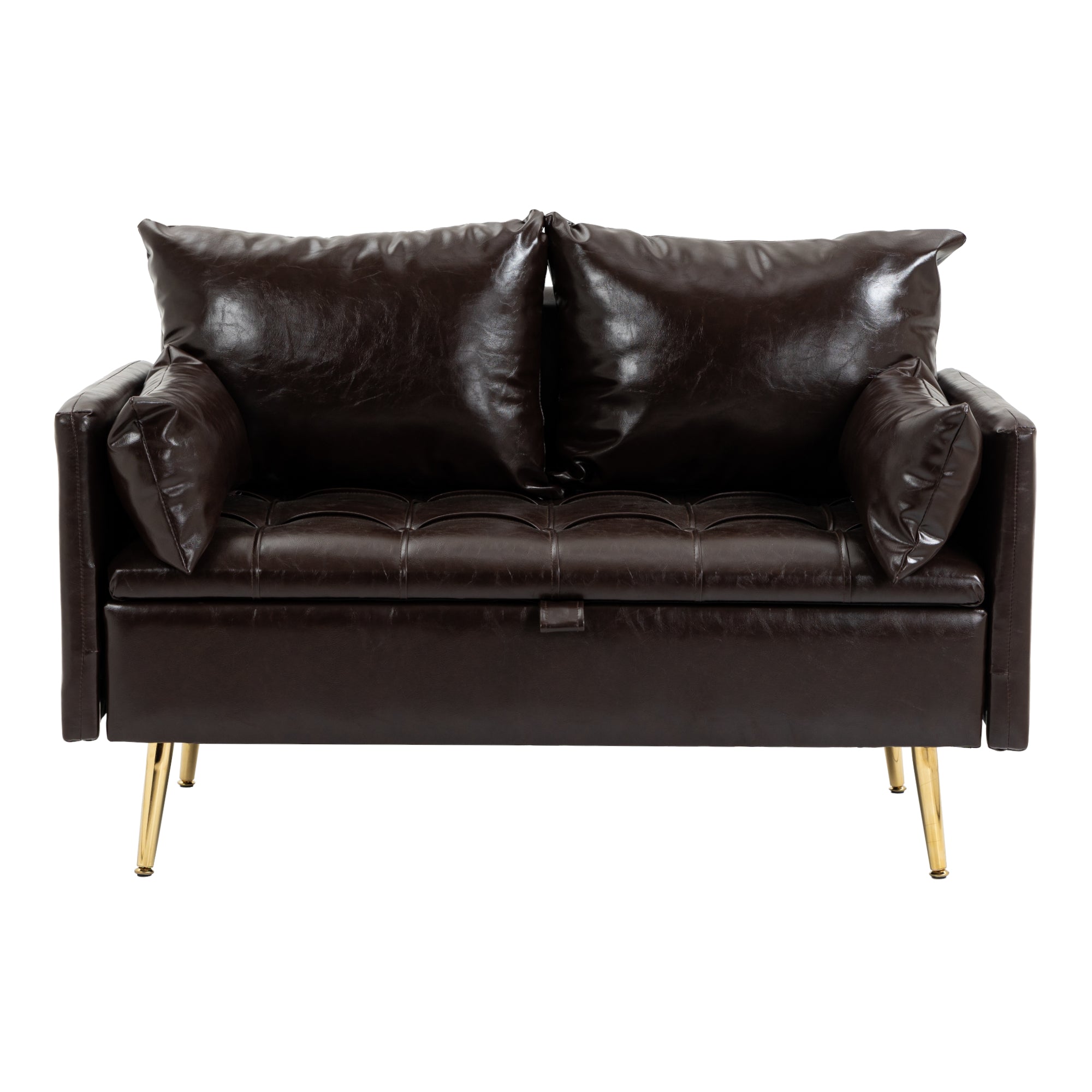 Divano Sysmä in Similpelle con Contenitore a Ribalta - Moka scuro [en.casa]