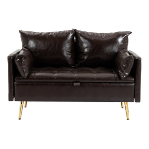 Divano Sysmä in Similpelle con Contenitore a Ribalta - Moka scuro [en.casa]