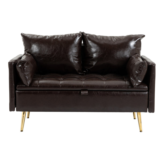 Divano Sysmä in Similpelle con Contenitore a Ribalta - Moka scuro [en.casa]