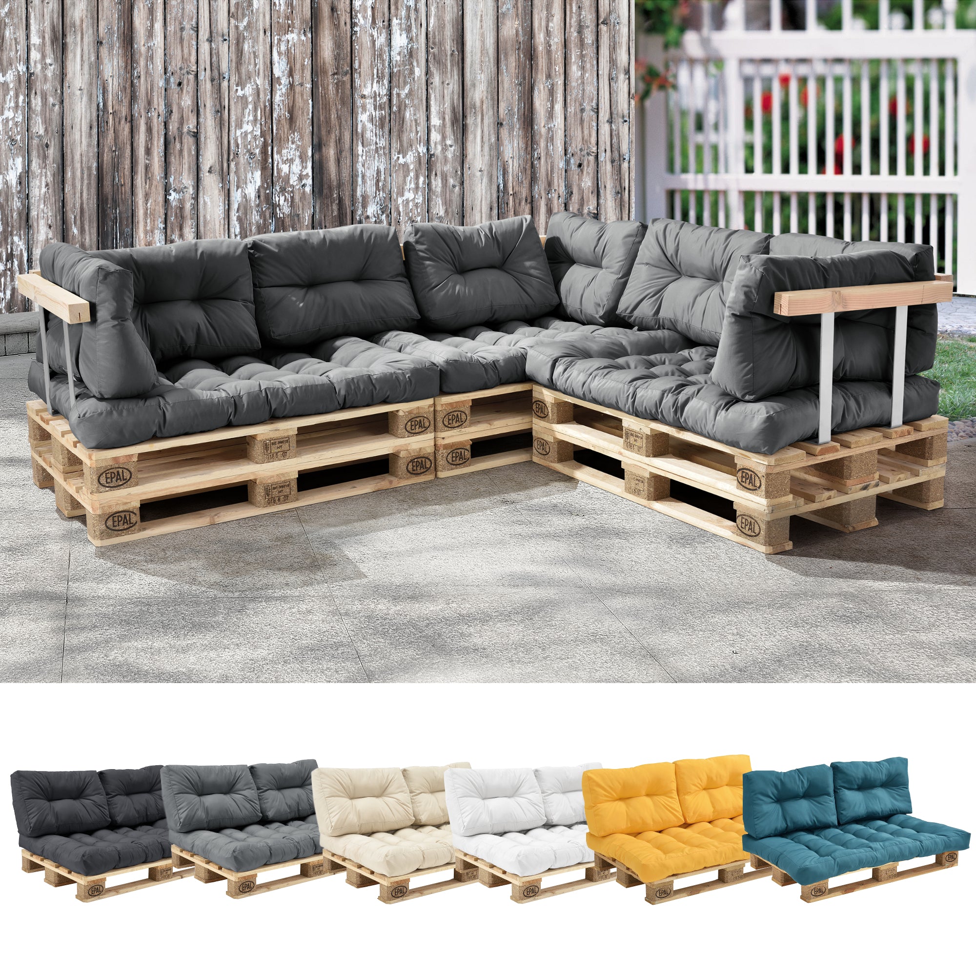 Cuscino da Seduta per Mobili Pallet 120x80 cm Imbottitura 12 cm - Grigio Chiaro [en.casa]